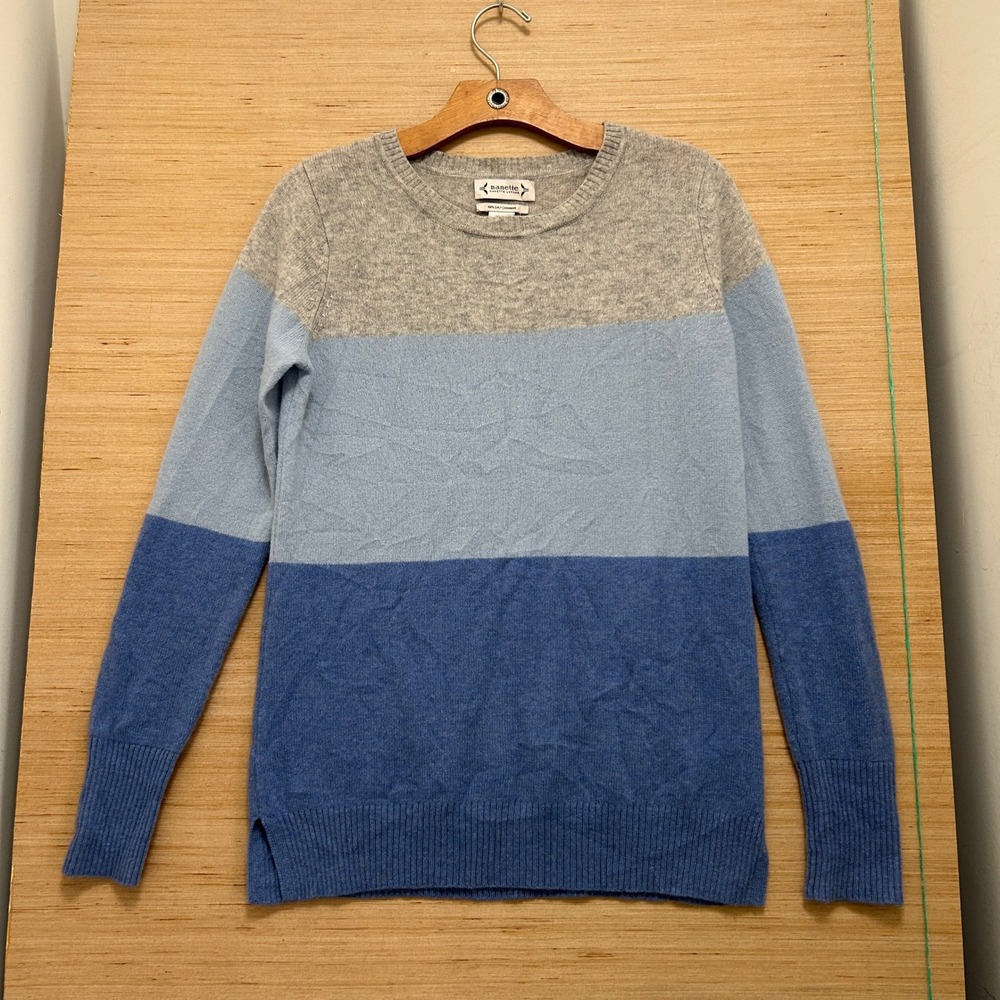 Nanette Lepore 100% Cashmere Color Block Sweater Grey Blue Medium‎